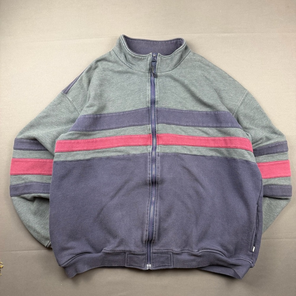 Vintage Discus Athletic Full Zip Sweatshirt Mens 2XLT Colorblock Stripe Green